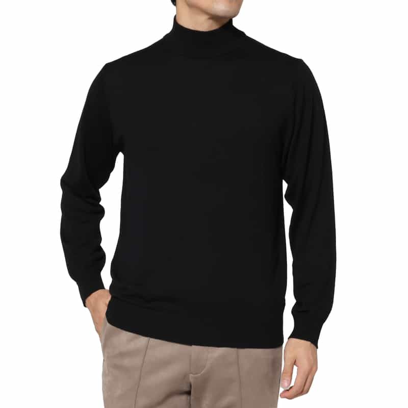 BARNEYS NEW YORK シルク混モックネックニットプルオーバー BLACK