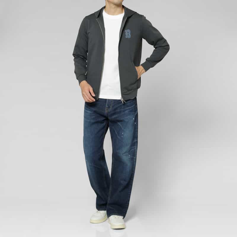 BARNEYS NEW YORK ワンポイントロゴ入りジップアップパーカー NAVY