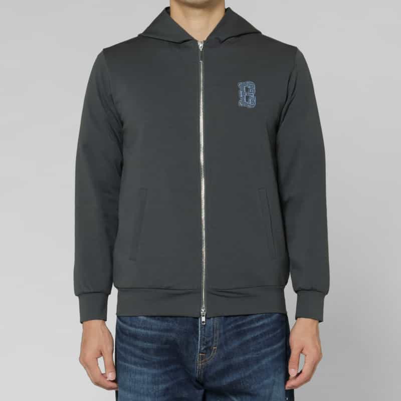 BARNEYS NEW YORK ワンポイントロゴ入りジップアップパーカー NAVY