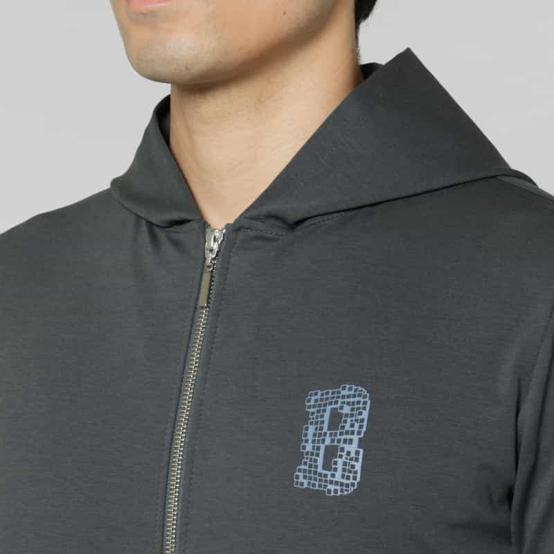 BARNEYS NEW YORK ワンポイントロゴ入りジップアップパーカー NAVY