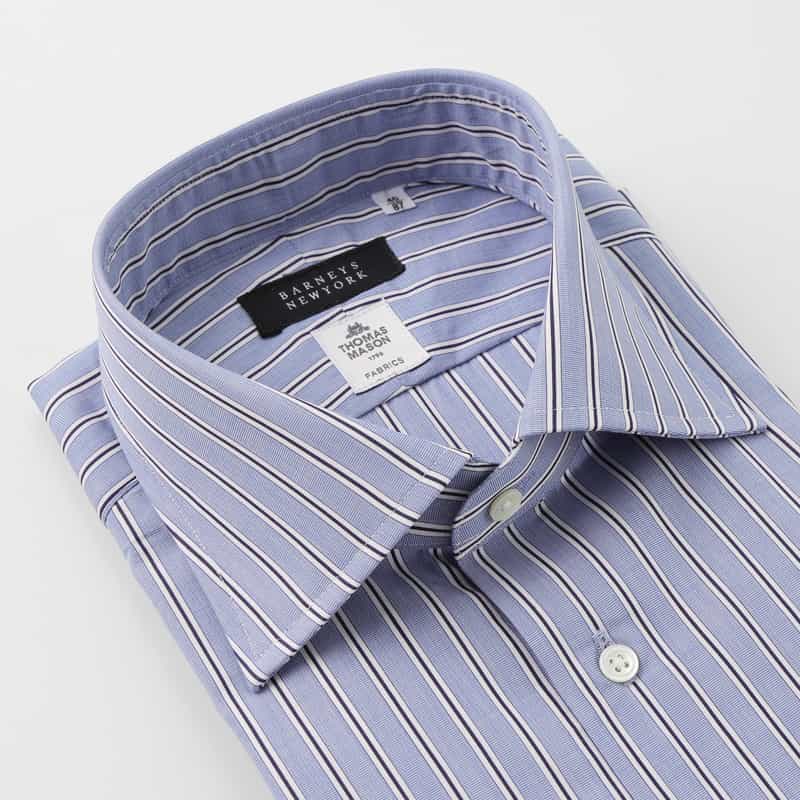 BARNEYS NEW YORK ストライプ柄ドレスシャツ（THOMAS MASON社製生地使用） BLUE