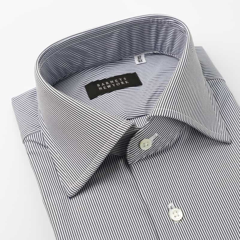 BARNEYS NEW YORK ストレッチ素材ピンストライプ柄ドレスシャツ NAVY