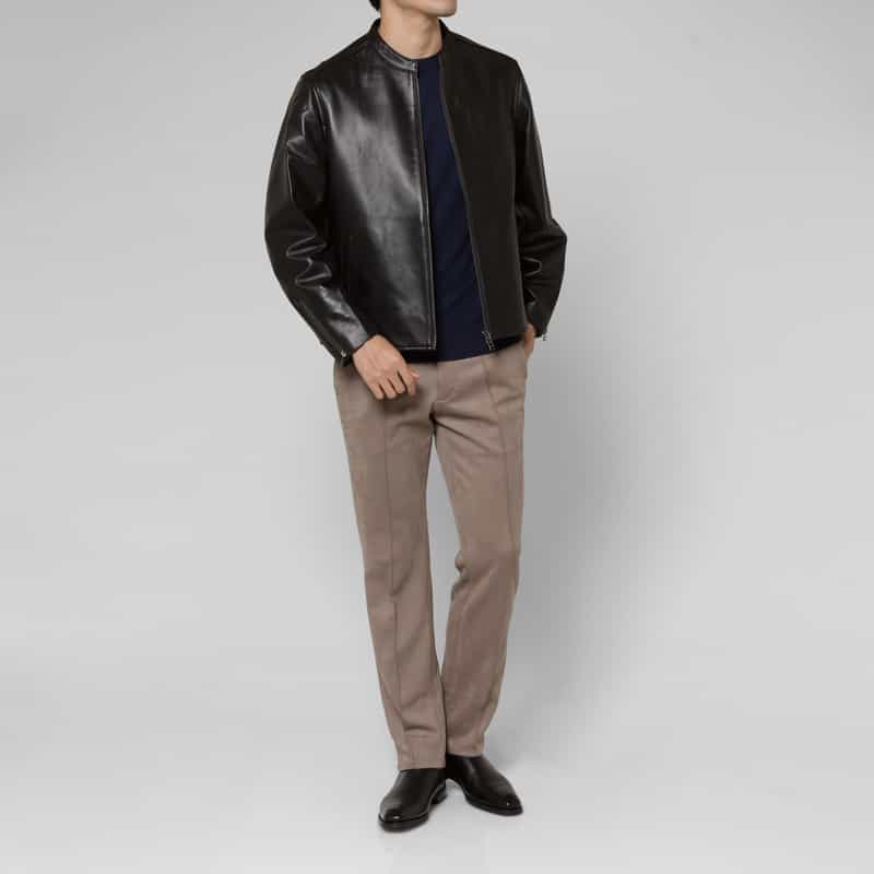 BARNEYS NEW YORK ラムレザー シングルライダースジャケット BLACK