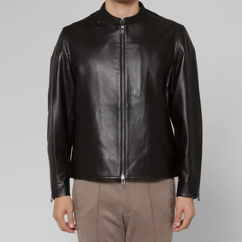 BARNEYS NEW YORK ラムレザー シングルライダースジャケット BLACK
