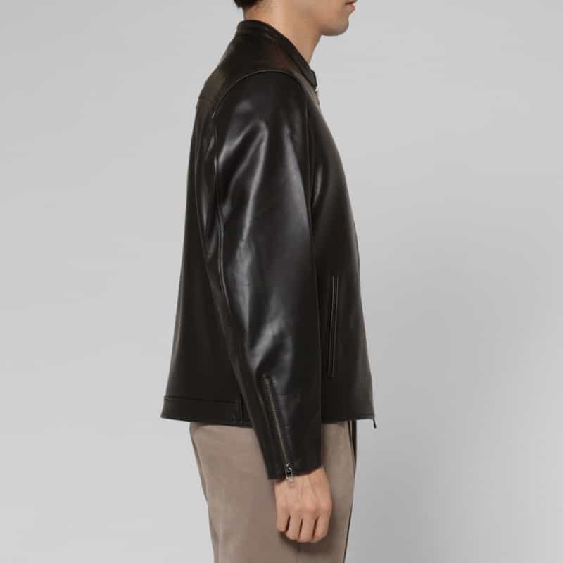 BARNEYS NEW YORK ラムレザー シングルライダースジャケット BLACK