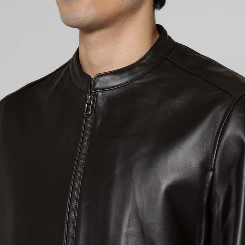 BARNEYS NEW YORK ラムレザー シングルライダースジャケット BLACK