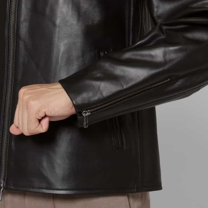 BARNEYS NEW YORK ラムレザー シングルライダースジャケット BLACK