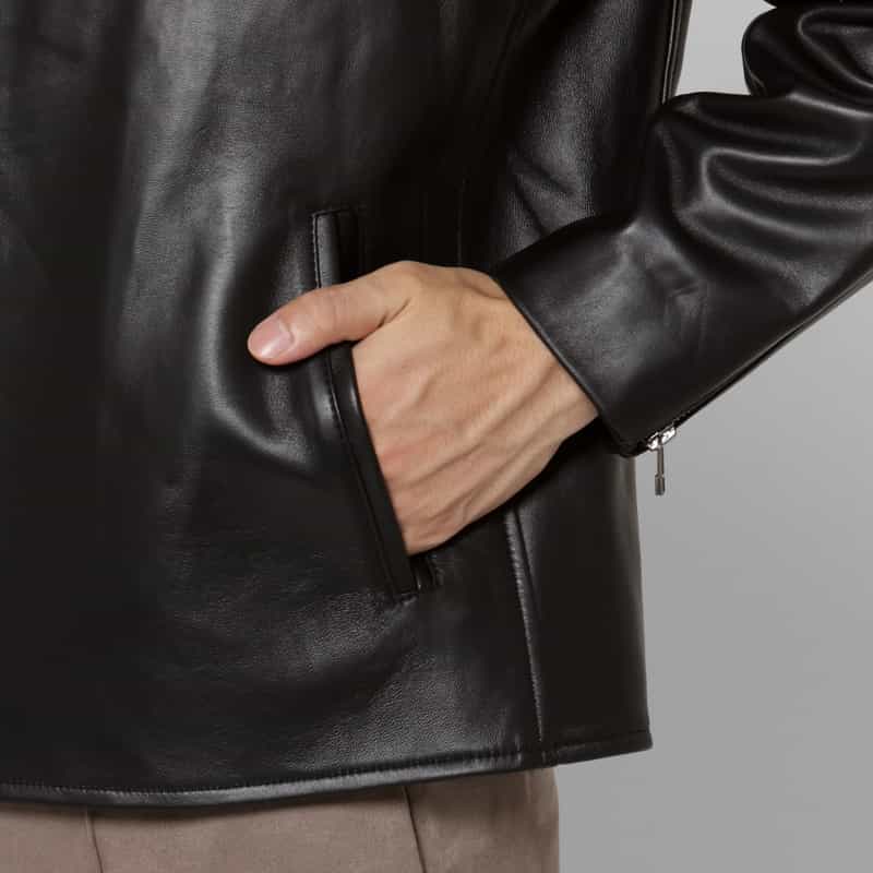 BARNEYS NEW YORK ラムレザー シングルライダースジャケット BLACK