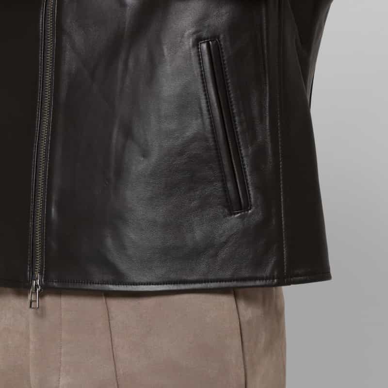 BARNEYS NEW YORK ラムレザー シングルライダースジャケット BLACK