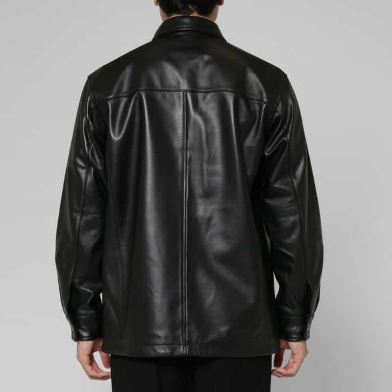 BARNEYS NEW YORK ラムレザーシャツブルゾン BLACK