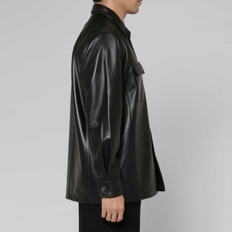 BARNEYS NEW YORK ラムレザーシャツブルゾン BLACK