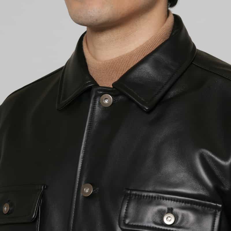 BARNEYS NEW YORK ラムレザーシャツブルゾン BLACK