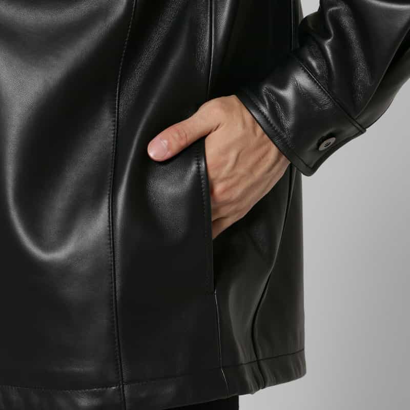 BARNEYS NEW YORK ラムレザーシャツブルゾン BLACK
