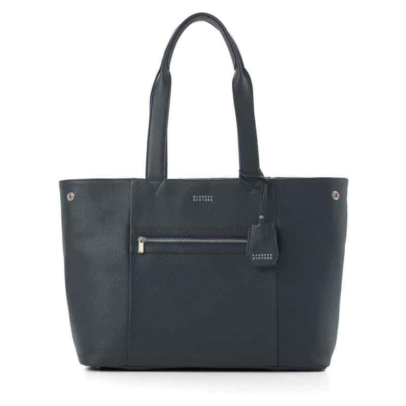フロントジップ付きレザートートバッグ