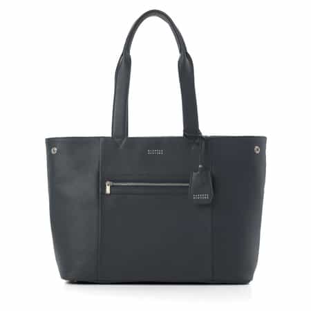 フロントジップ付きレザートートバッグ