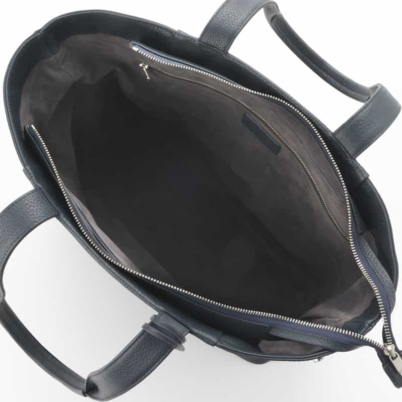 BARNEYS NEW YORK フロントジップ付きレザートートバッグ NAVY