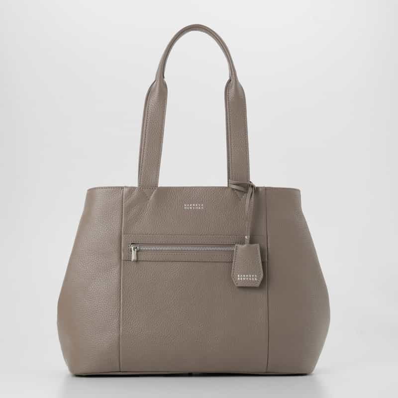 BARNEYS NEW YORK フロントジップ付きレザートートバッグ GRAY