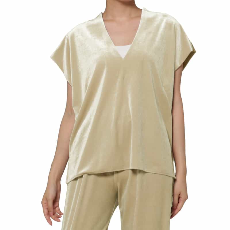 BARNEYS NEW YORK セットアップ ウォッシャブル ベロア素材 Vネックブラウス BEIGE