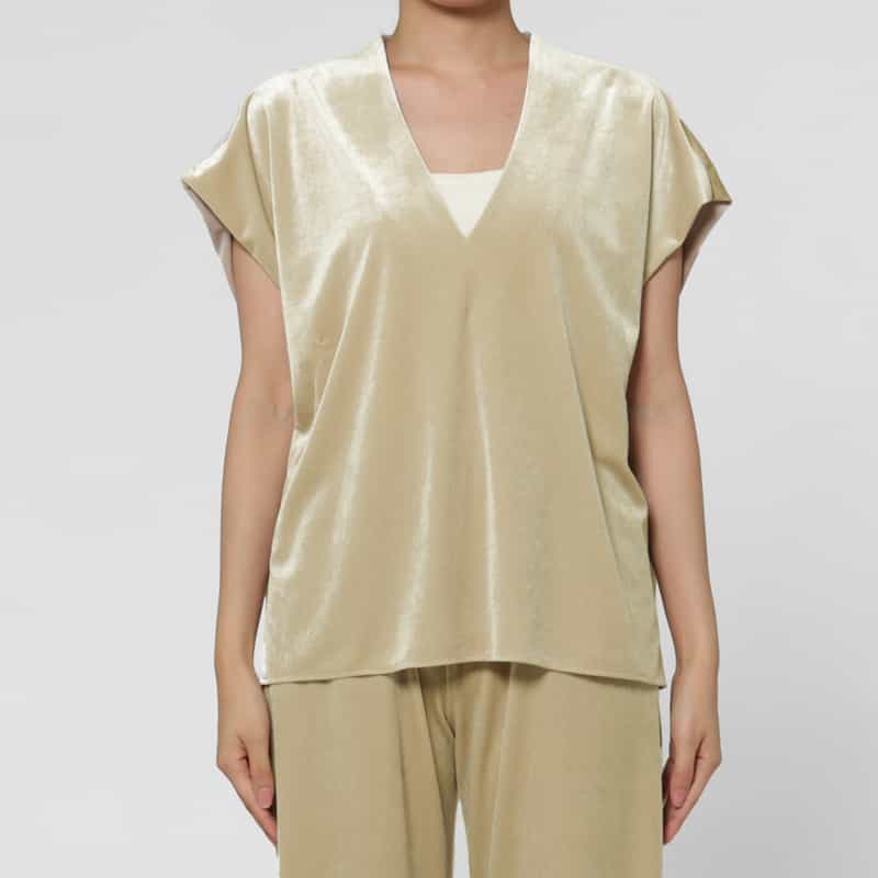 BARNEYS NEW YORK セットアップ ウォッシャブル ベロア素材 Vネックブラウス BEIGE