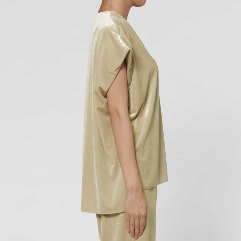 BARNEYS NEW YORK セットアップ ウォッシャブル ベロア素材 Vネックブラウス BEIGE