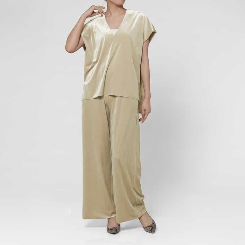 BARNEYS NEW YORK セットアップ ウォッシャブル ベロア素材 ワイドパンツ BEIGE