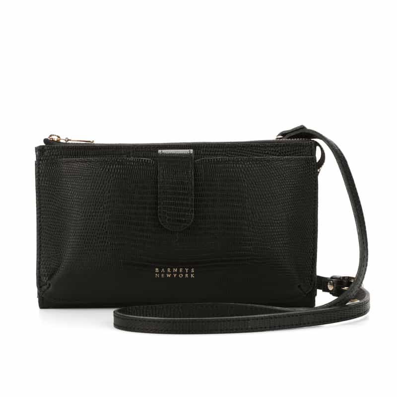 BARNEYS NEW YORK リザード型押しレザー フォーンバッグ BLACK