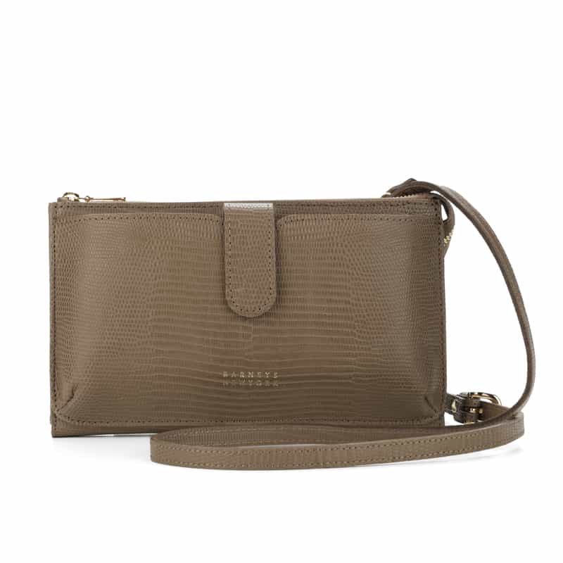 BARNEYS NEW YORK リザード型押しレザー フォーンバッグ GRAY BEIGE