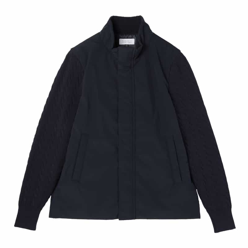 BARNEYS NEW YORK ケーブルニットスリーブジップアップブルゾン NAVY