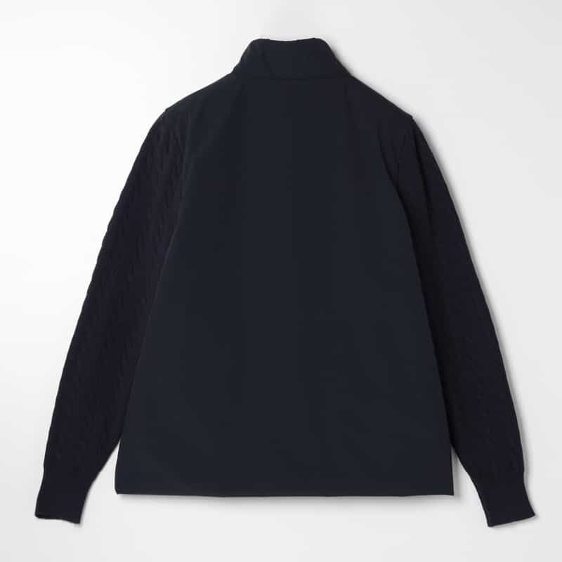 BARNEYS NEW YORK ケーブルニットスリーブジップアップブルゾン NAVY