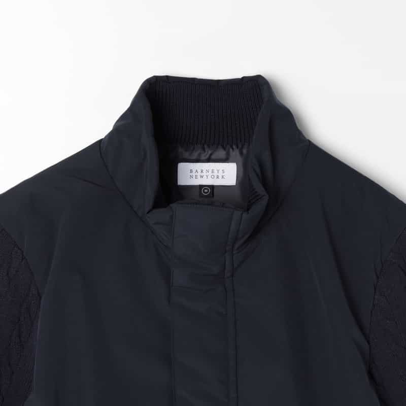 BARNEYS NEW YORK ケーブルニットスリーブジップアップブルゾン NAVY