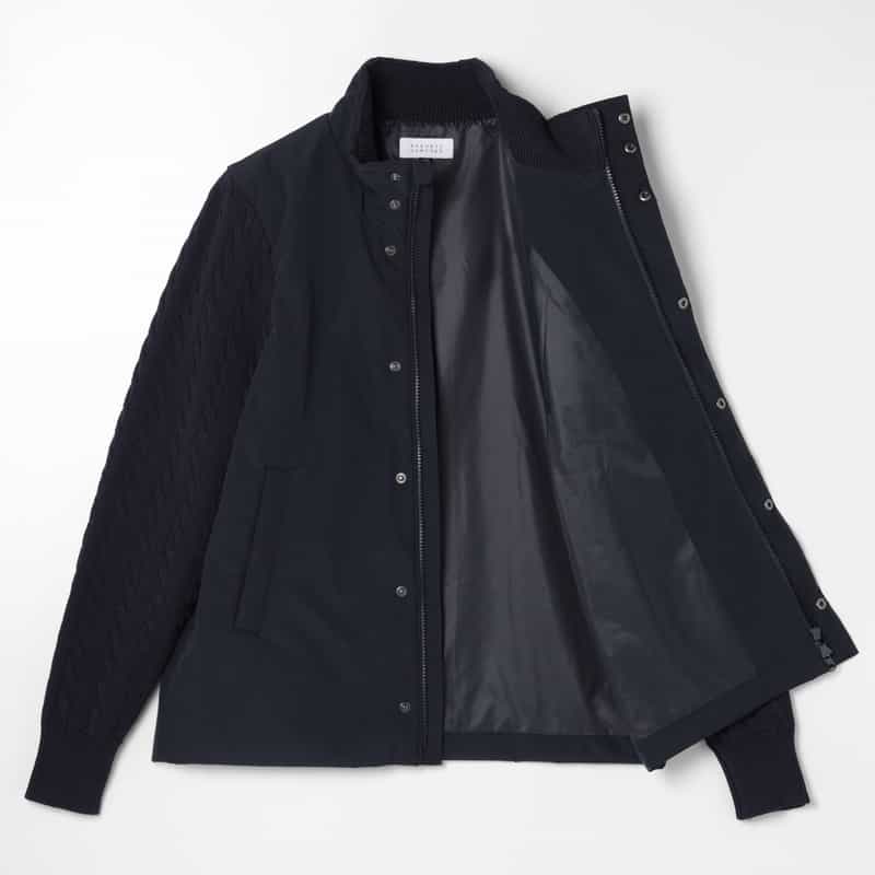 BARNEYS NEW YORK ケーブルニットスリーブジップアップブルゾン NAVY