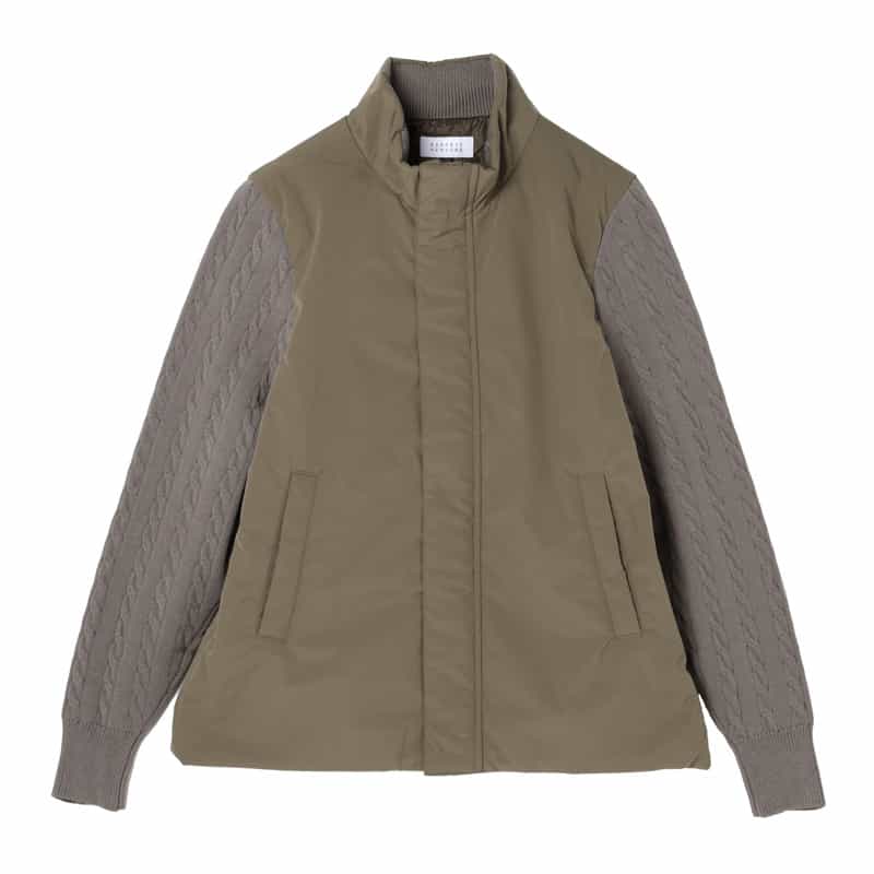 BARNEYS NEW YORK ケーブルニットスリーブジップアップブルゾン BROWN