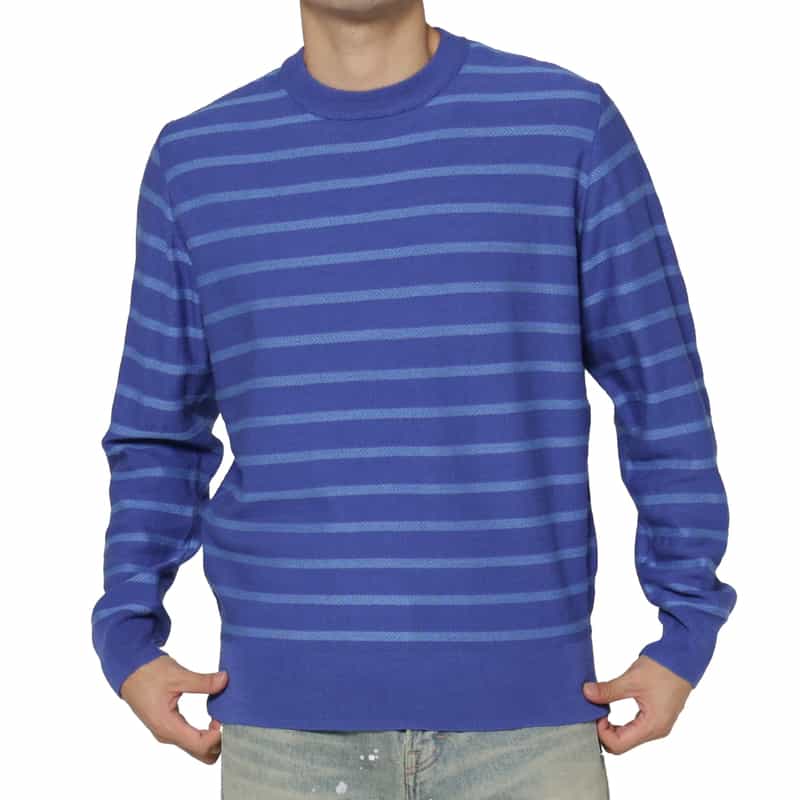 BARNEYS NEW YORK ボーダー柄クルーネックニットプルオーバー BLUE
