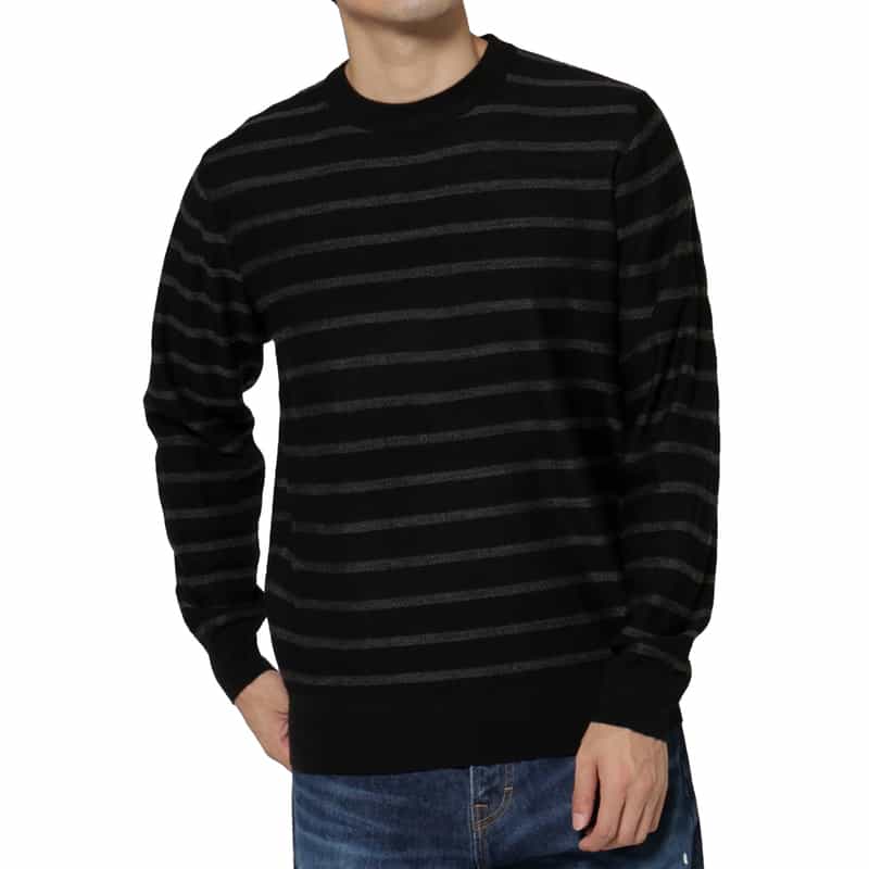 BARNEYS NEW YORK ボーダー柄クルーネックニットプルオーバー BLACK
