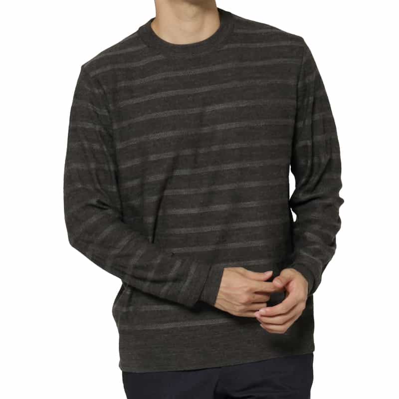 BARNEYS NEW YORK ボーダー柄クルーネックニットプルオーバー GRAY