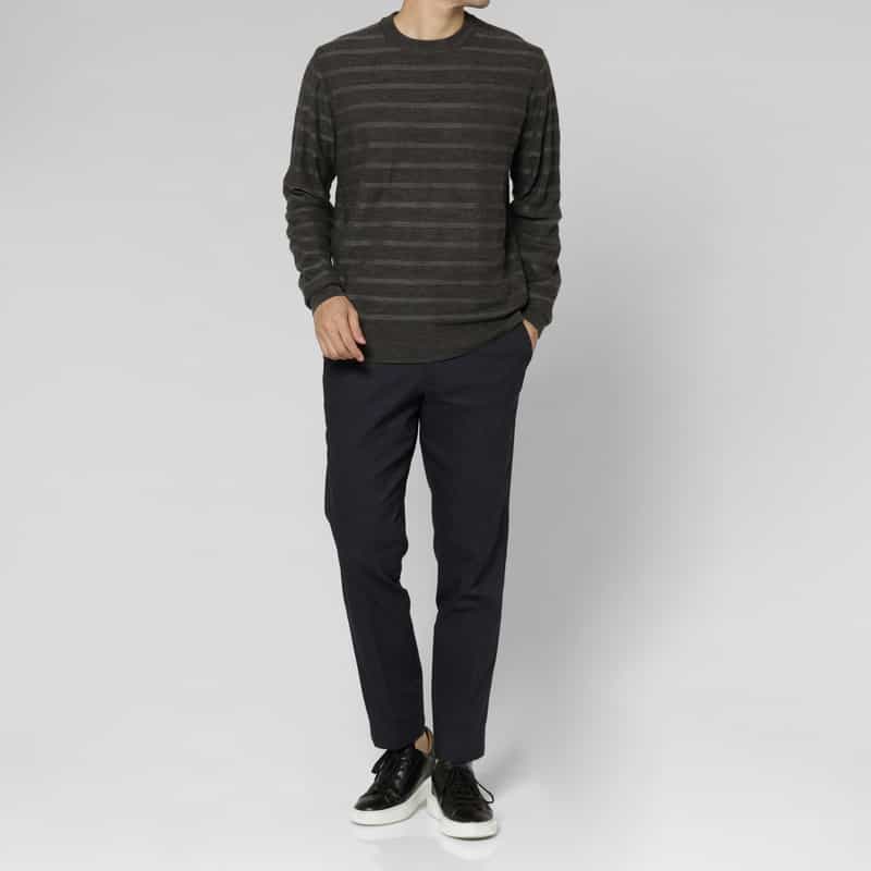 BARNEYS NEW YORK ボーダー柄クルーネックニットプルオーバー GRAY