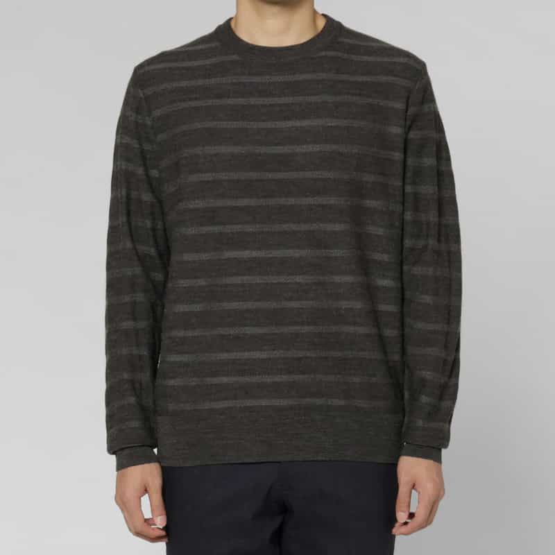 BARNEYS NEW YORK ボーダー柄クルーネックニットプルオーバー GRAY