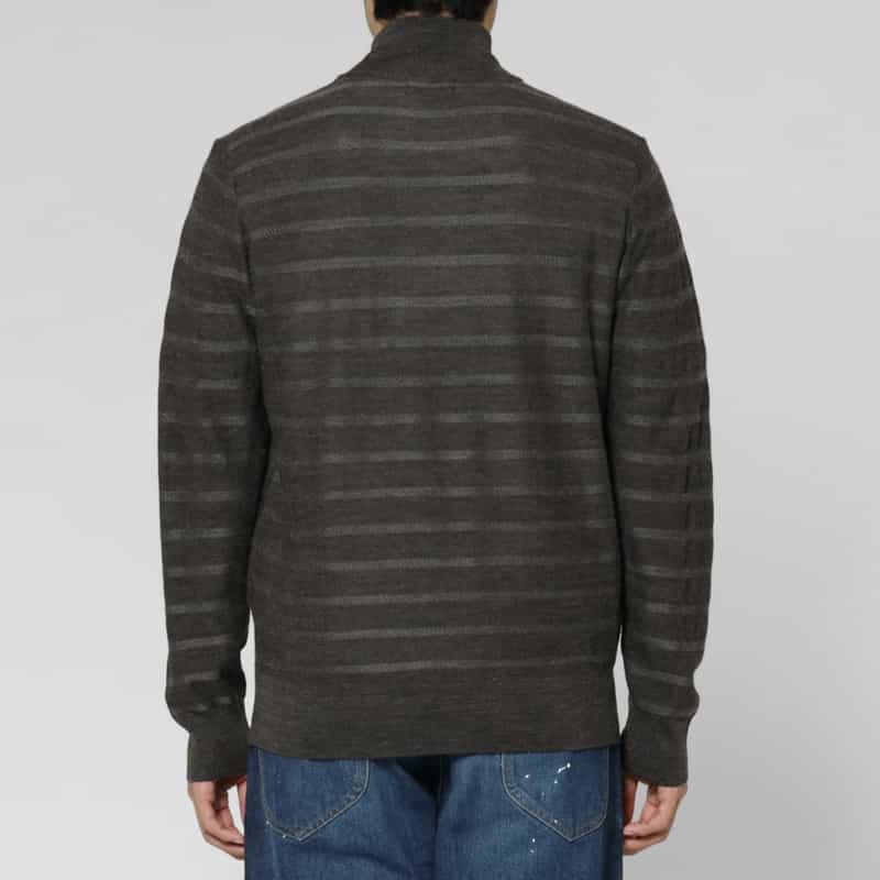 BARNEYS NEW YORK ボーダー柄ジップアップニットカーディガン GRAY