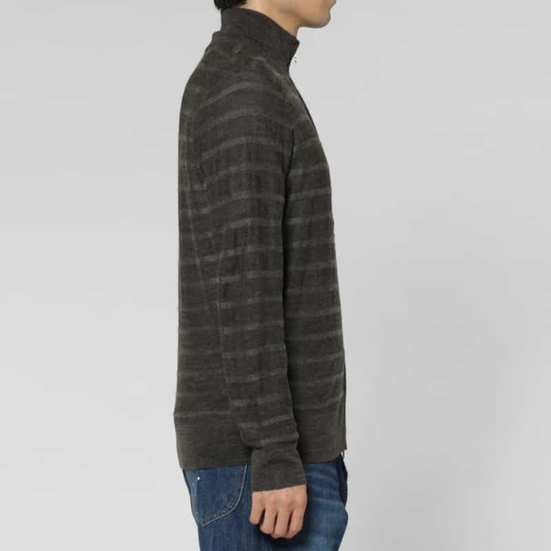 BARNEYS NEW YORK ボーダー柄ジップアップニットカーディガン GRAY