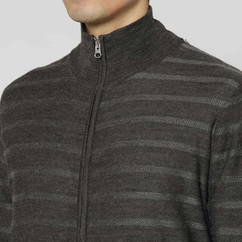 BARNEYS NEW YORK ボーダー柄ジップアップニットカーディガン GRAY
