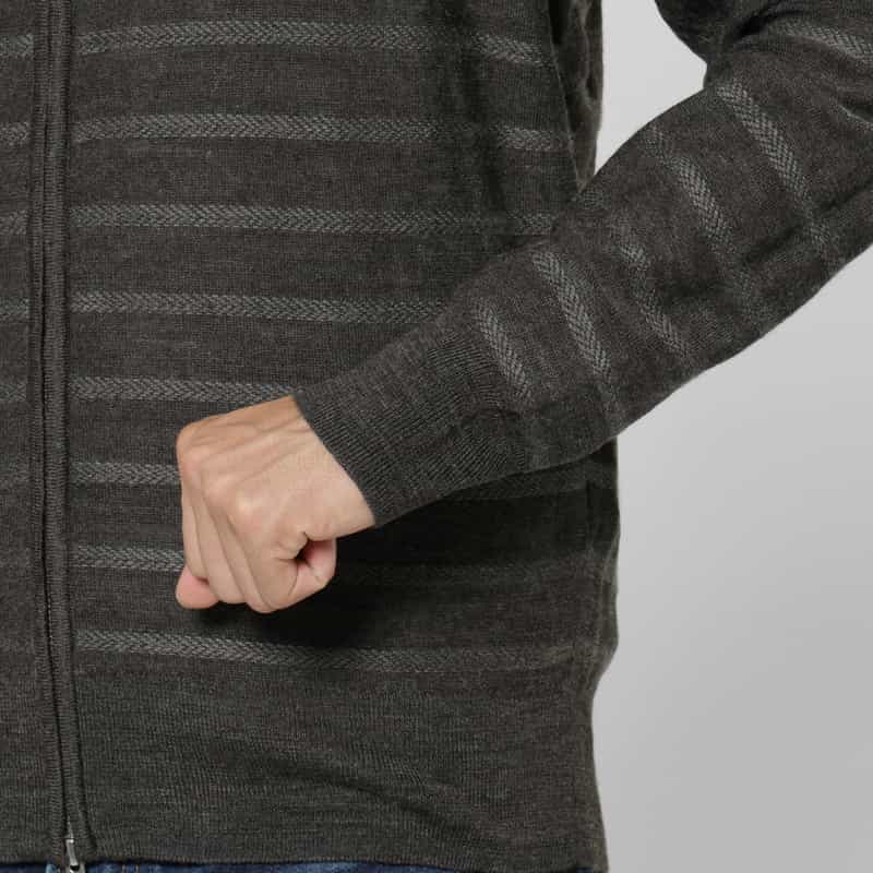 BARNEYS NEW YORK ボーダー柄ジップアップニットカーディガン GRAY