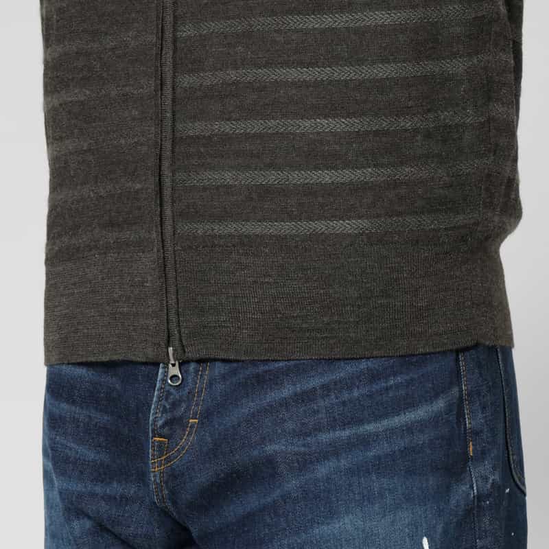 BARNEYS NEW YORK ボーダー柄ジップアップニットカーディガン GRAY