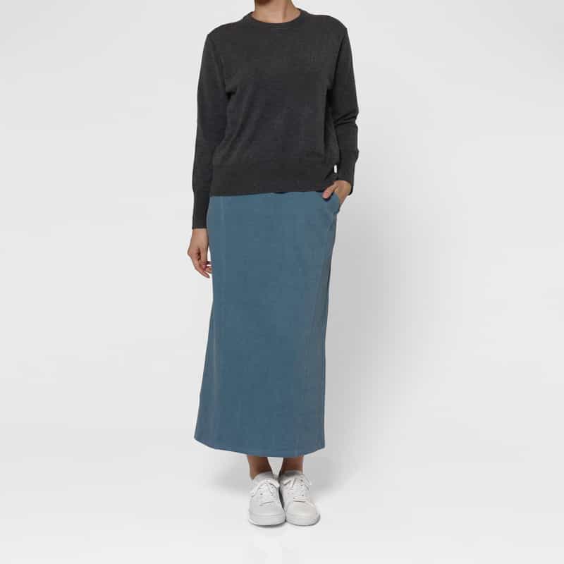 BARNEYS NEW YORK ウォッシャブル コーデュロイ素材ドローストリングスカート BLUE