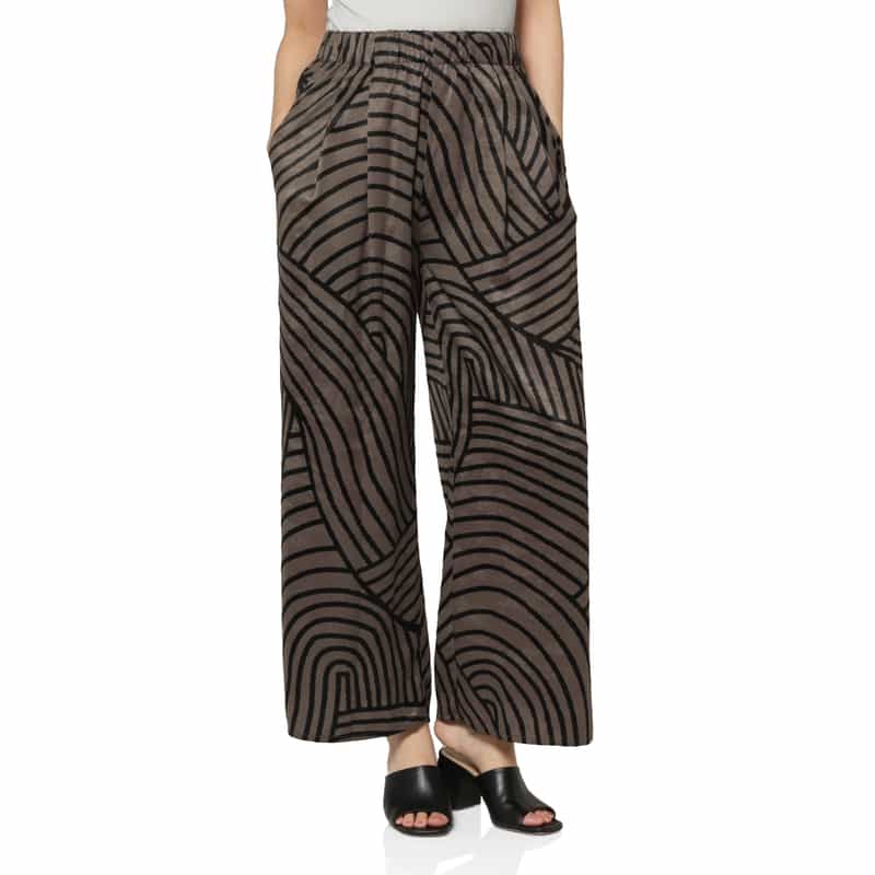 BARNEYS NEW YORK ウォッシャブル グラフィックプリント イージーワイドパンツ BLACK