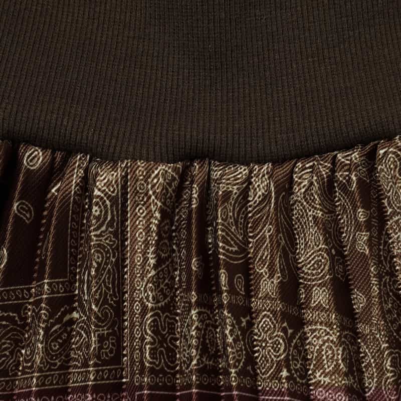 BARNEYS NEW YORK ペイズリー柄プリント アコーディオンプリーツスカート BROWN