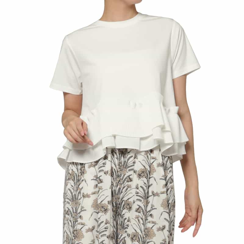 BARNEYS NEW YORK ウォッシャブル プリーツドッキングカットソー WHITE