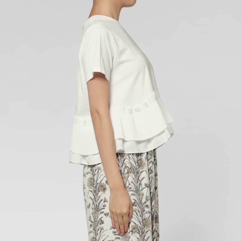 BARNEYS NEW YORK ウォッシャブル プリーツドッキングカットソー WHITE
