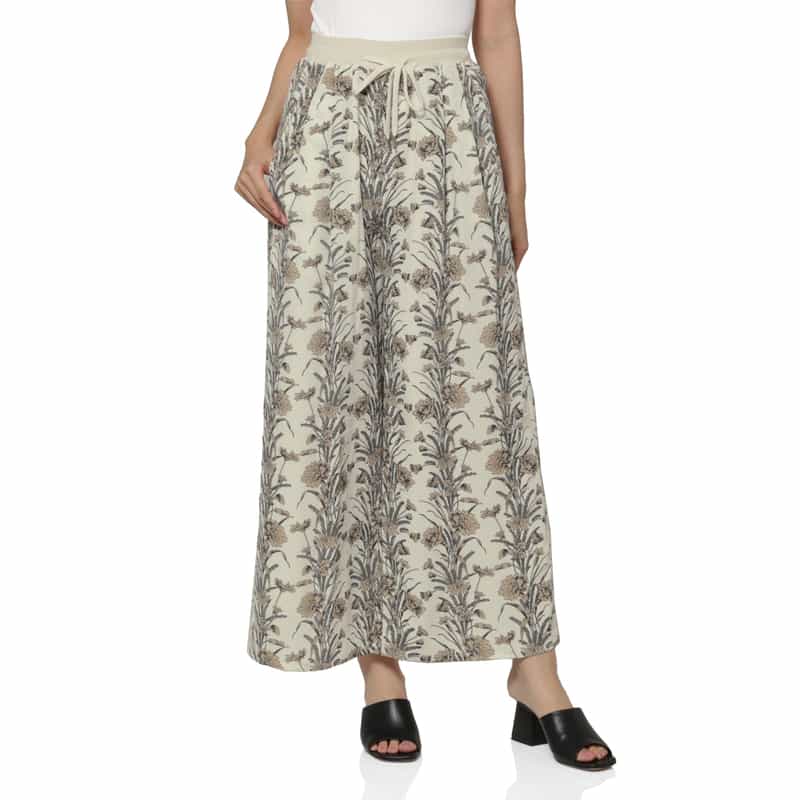 BARNEYS NEW YORK ウォッシャブル ボタニカル柄ワイドパンツ OFF WHITE