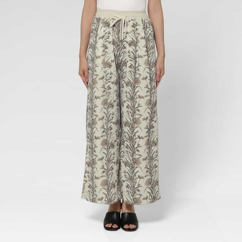 BARNEYS NEW YORK ウォッシャブル ボタニカル柄ワイドパンツ OFF WHITE