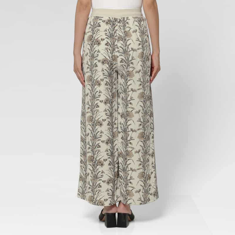 BARNEYS NEW YORK ウォッシャブル ボタニカル柄ワイドパンツ OFF WHITE